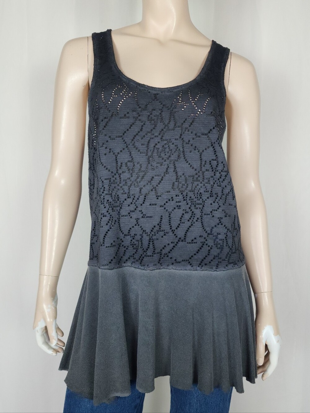 Free People lacy perforated peplum tank top L